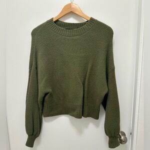 Express green balloon sleeve crew neck sweater